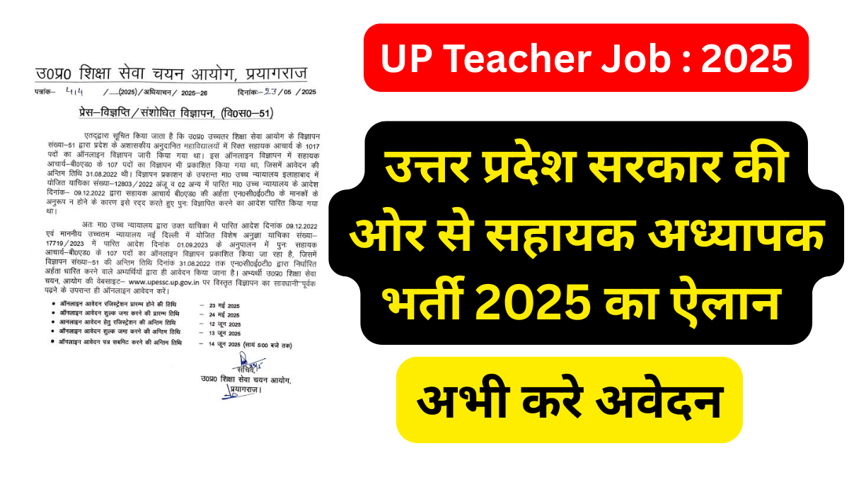 UPSSSC सहायक अध्यापक भर्ती 2025 का ऐलान – PET पास अभ्यर्थियों के लिए सुनहरा मौका